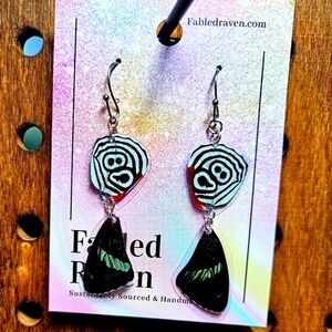 Handmade butterfly wing earrings by Fabled Raven